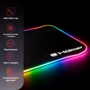 Килимок для миші з підсвіткою Hölmer GMP-01RGB 600x300x3 мм 6